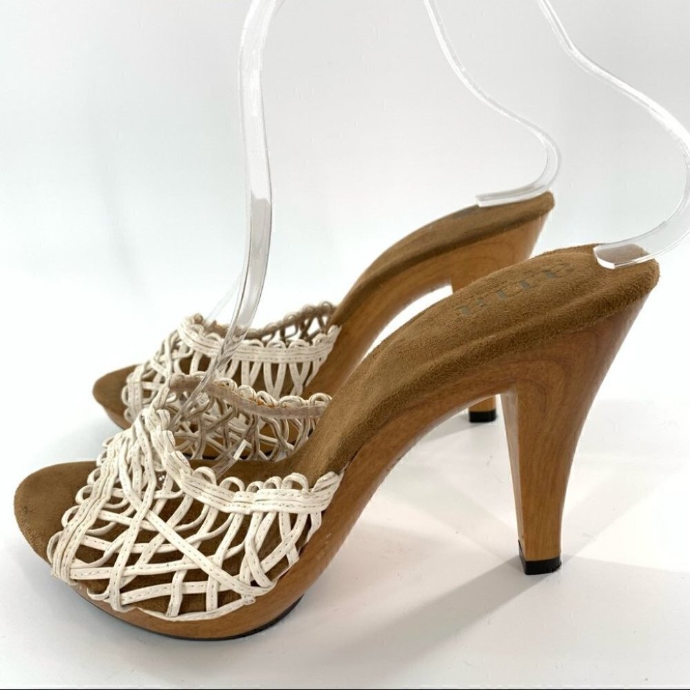 Ana womens heels size 8.5 white woven faux wooden heel vintage Y2k chunky Barbie - Picture 4 of 11